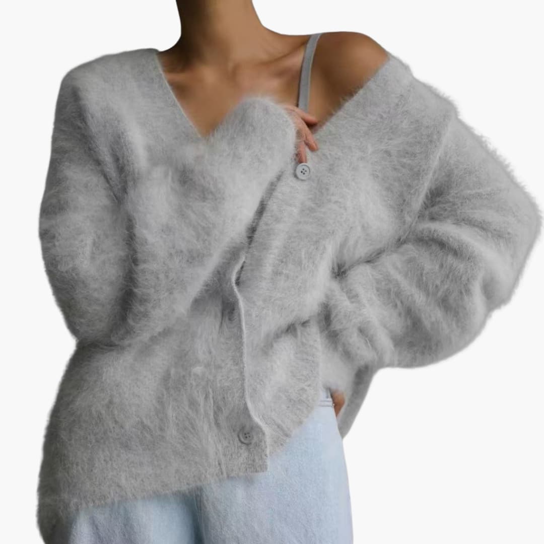 Women's Sweater with V-Neck and Button-Up Front