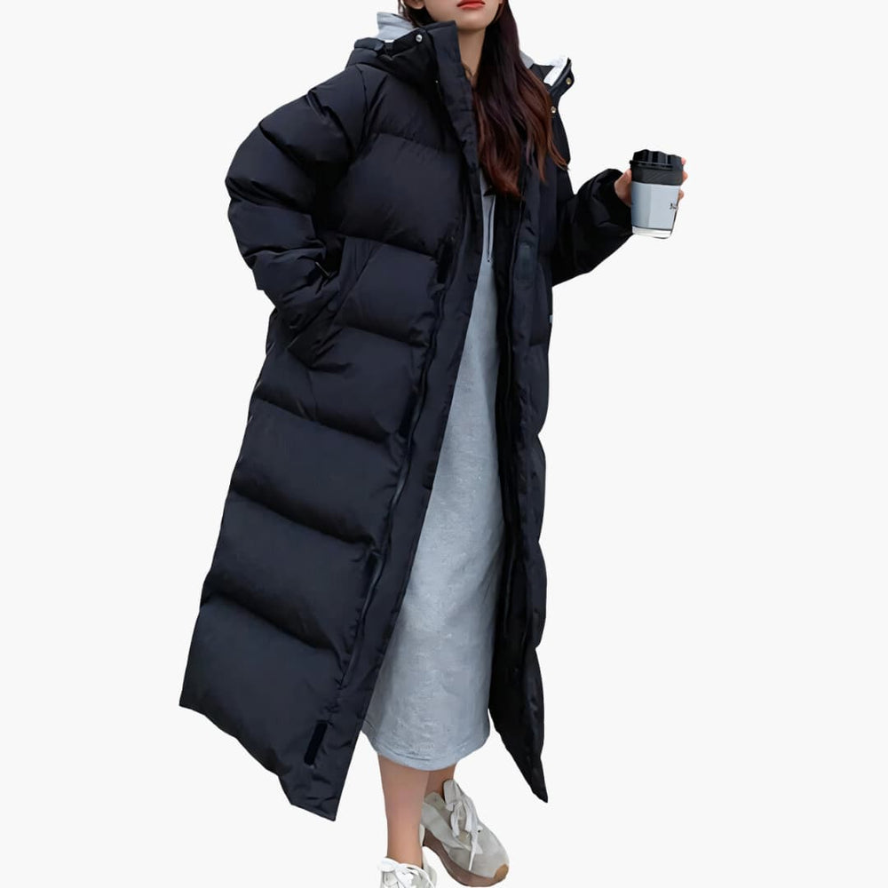 Women's Puffer Jacket with Hood and Zipped Pockets