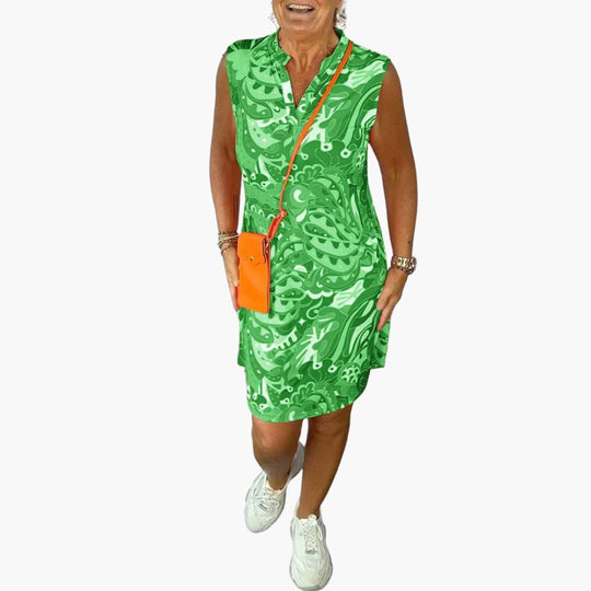 Women's Sleeveless Midi Dress with V-Neck and Flowy Design
