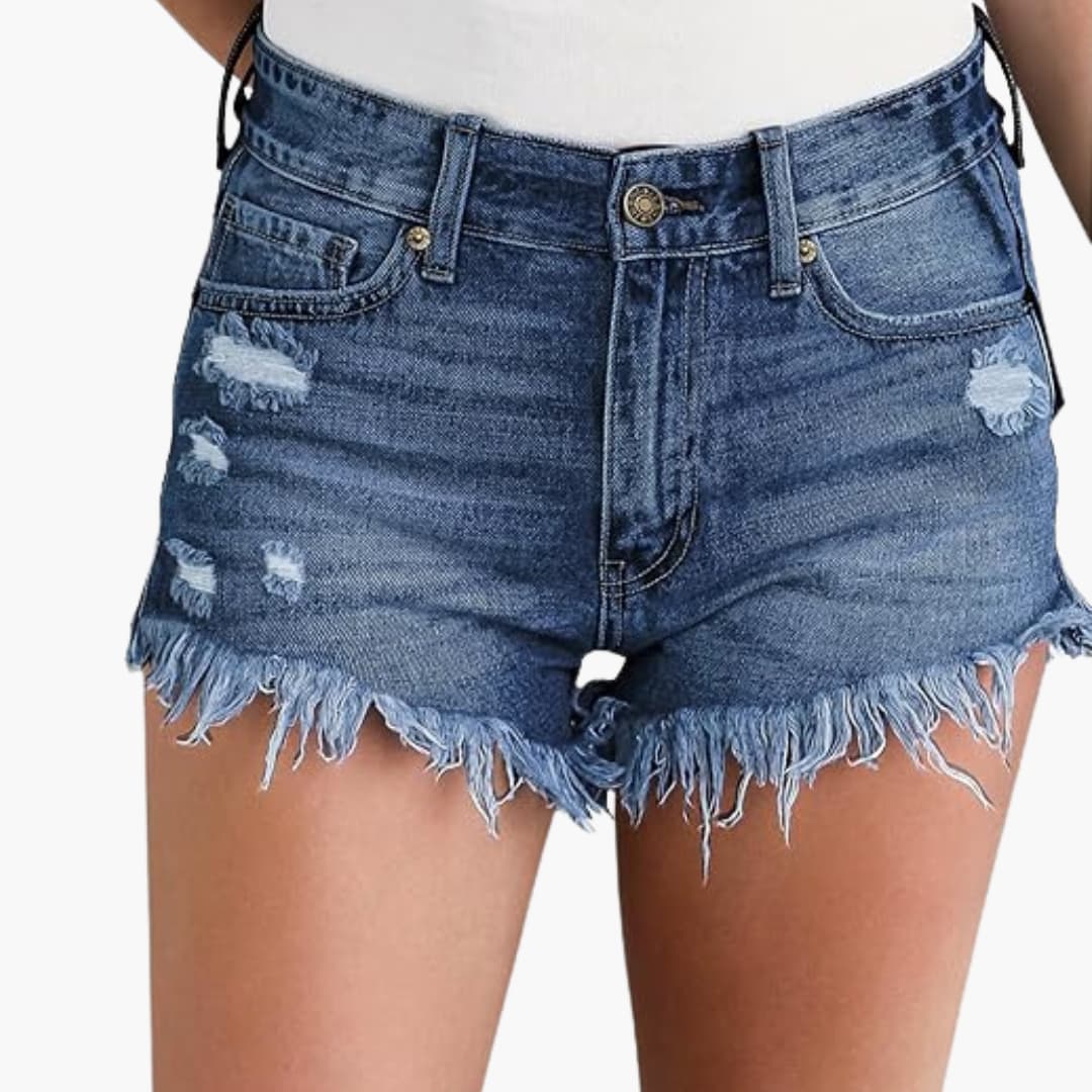 Women's High-Waisted Denim Shorts with Distressed Detailing