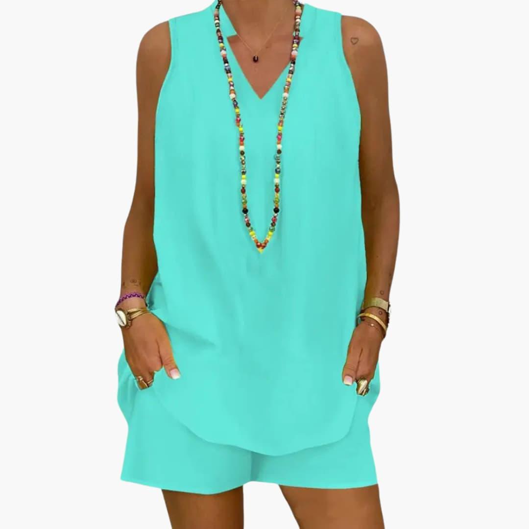 Casual Summer Lounge Set – Women's Sleeveless V-Neck Co-ord - Made by Jessica