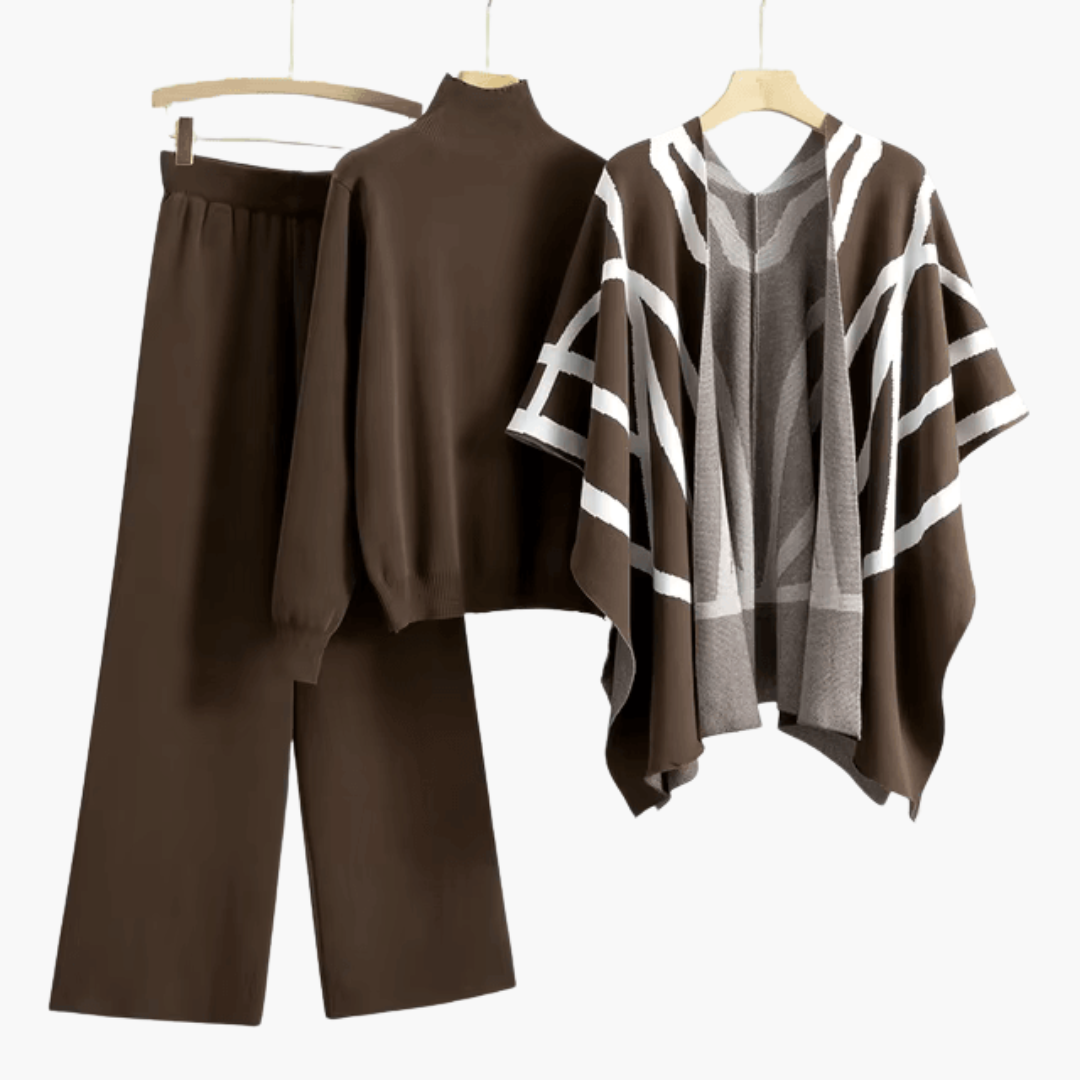 Women's 3-Piece Knitwear Set with Cardigan and Matching Trousers