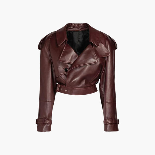 Women’s Cropped Biker Jacket with Front Buttons and Collar
