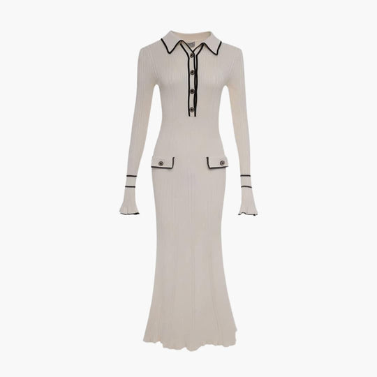 Women’s Ribbed Midi Dress with Button Placket