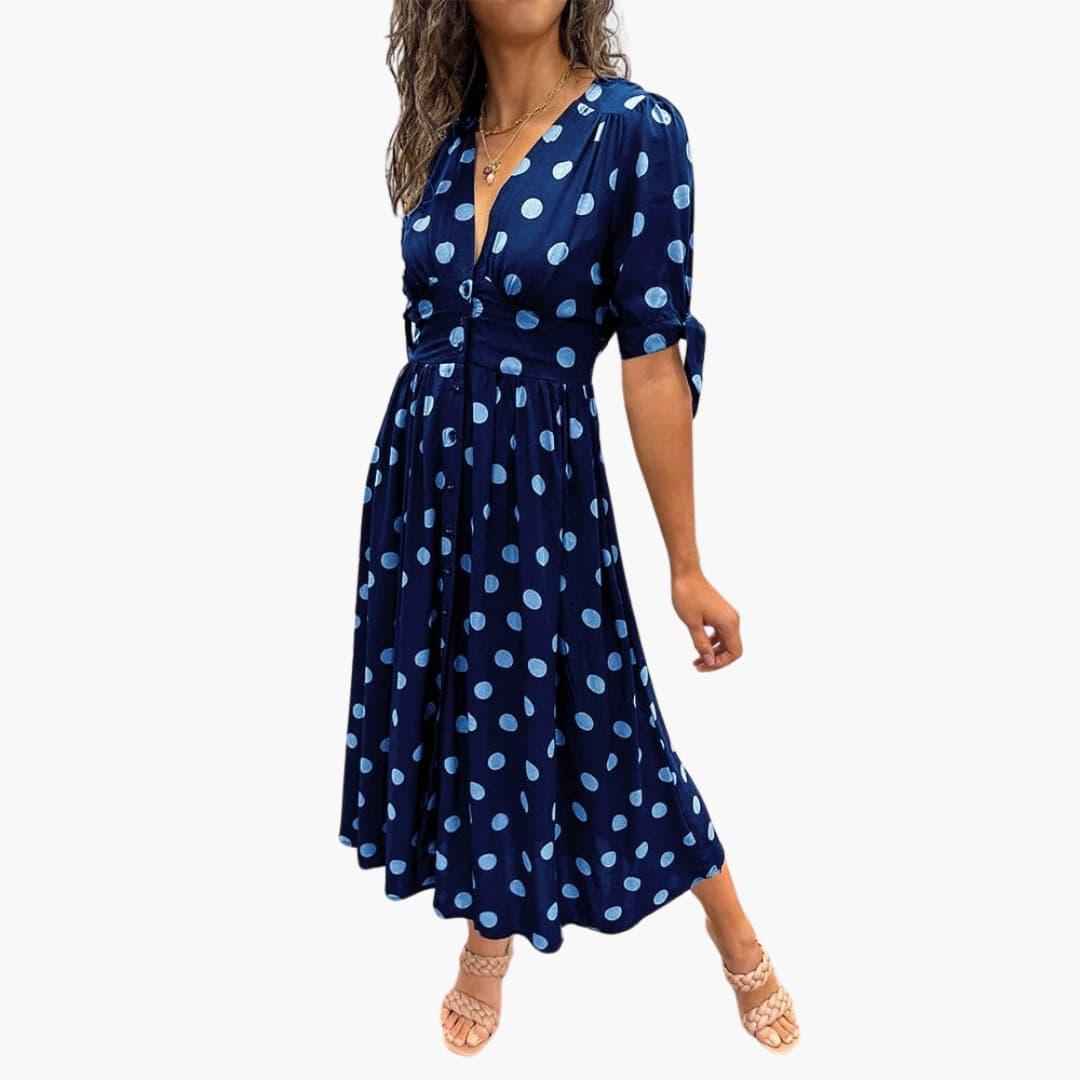 Women's Midi Dress with V-Neck and Belted Waist