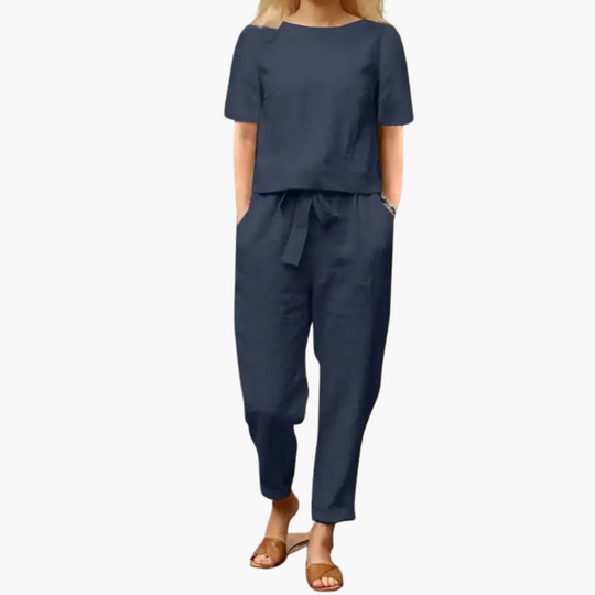 Women’s Two-Piece Set with Short-Sleeve Top and Trousers