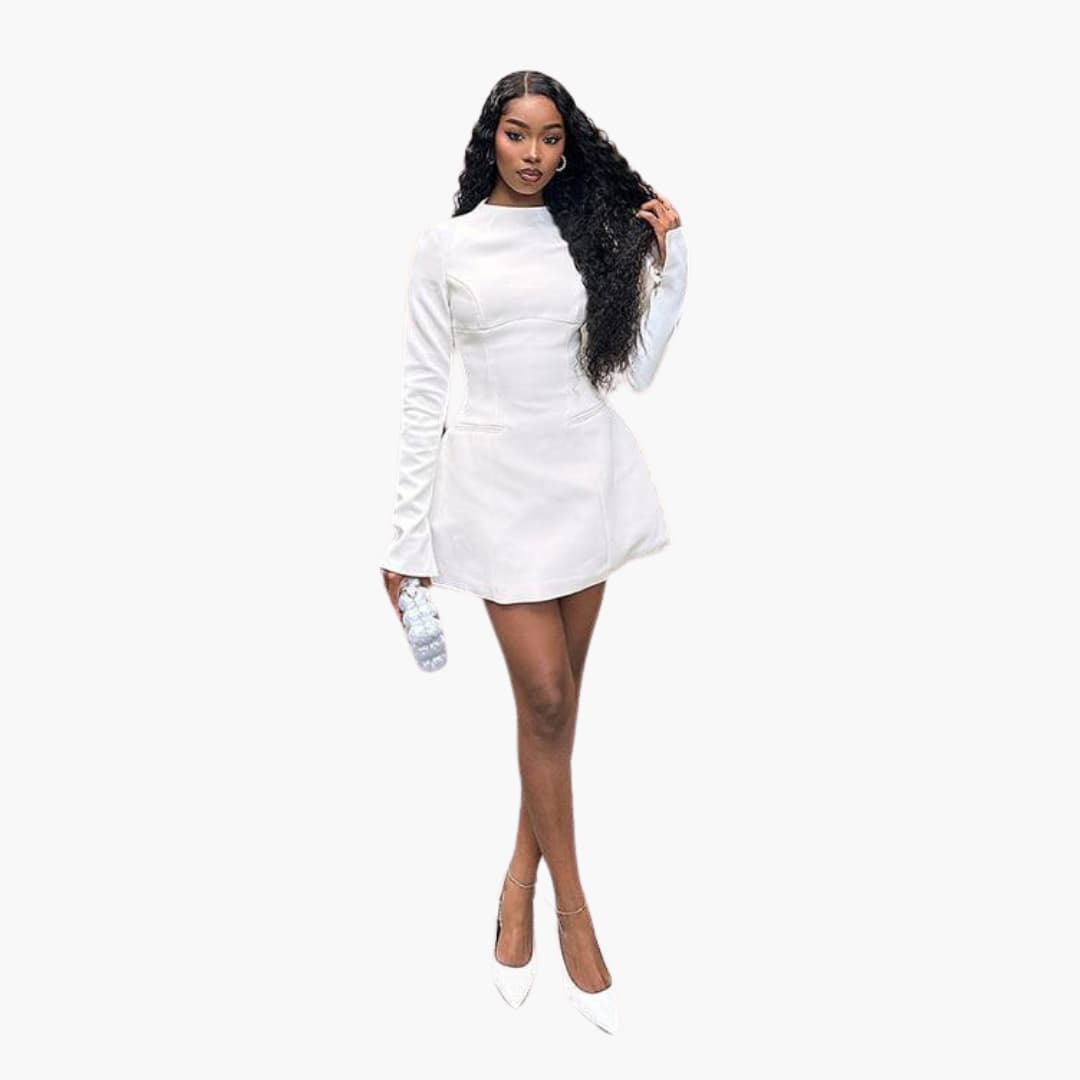 Women Mini Dress with Open Back and Flared Sleeves