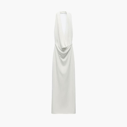 Women’s Halterneck Maxi Dress with Deep V-Neck and Open Back