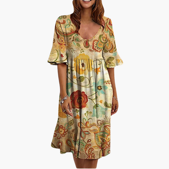 Women's Boho Dress with Flutter Sleeves and Floral Print