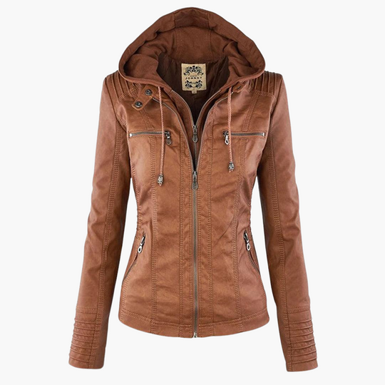 Women’s Zip-Up Faux Leather Jacket with Tailored Fit