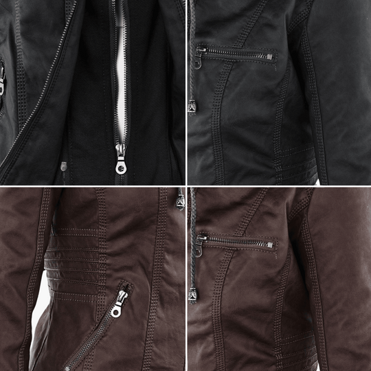 Women’s Zip-Up Faux Leather Jacket with Tailored Fit