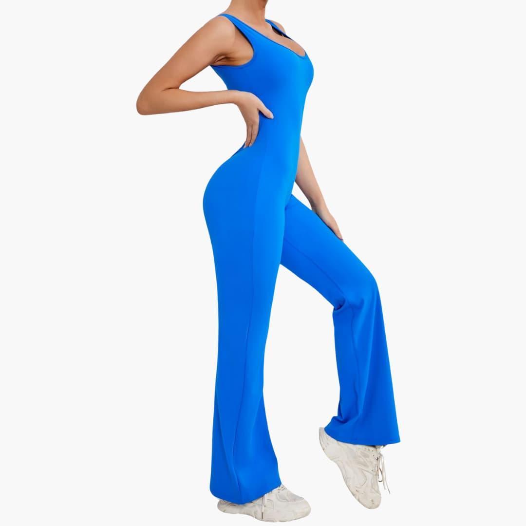 Women's Activewear Tracksuit with Sleeveless Scoop Neck and Flared Leg Trousers