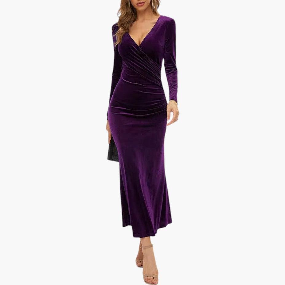 Women's Velvet Maxi Dress with Flowing Silhouette and Formal Fit