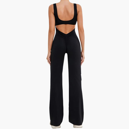 Women's Activewear Tracksuit with Sleeveless Scoop Neck and Flared Leg Trousers