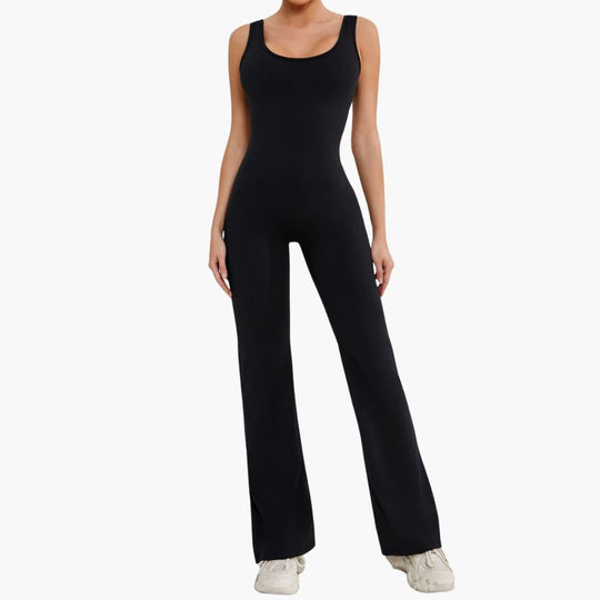 Women's Activewear Tracksuit with Sleeveless Scoop Neck and Flared Leg Trousers