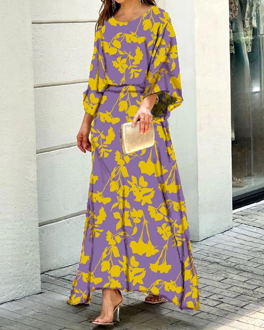 Women's long sleeve maxi dress with abstract print for Summer