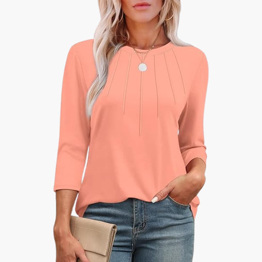 Women's Tunic Top with Pleated Front and 3/4-Length Sleeves