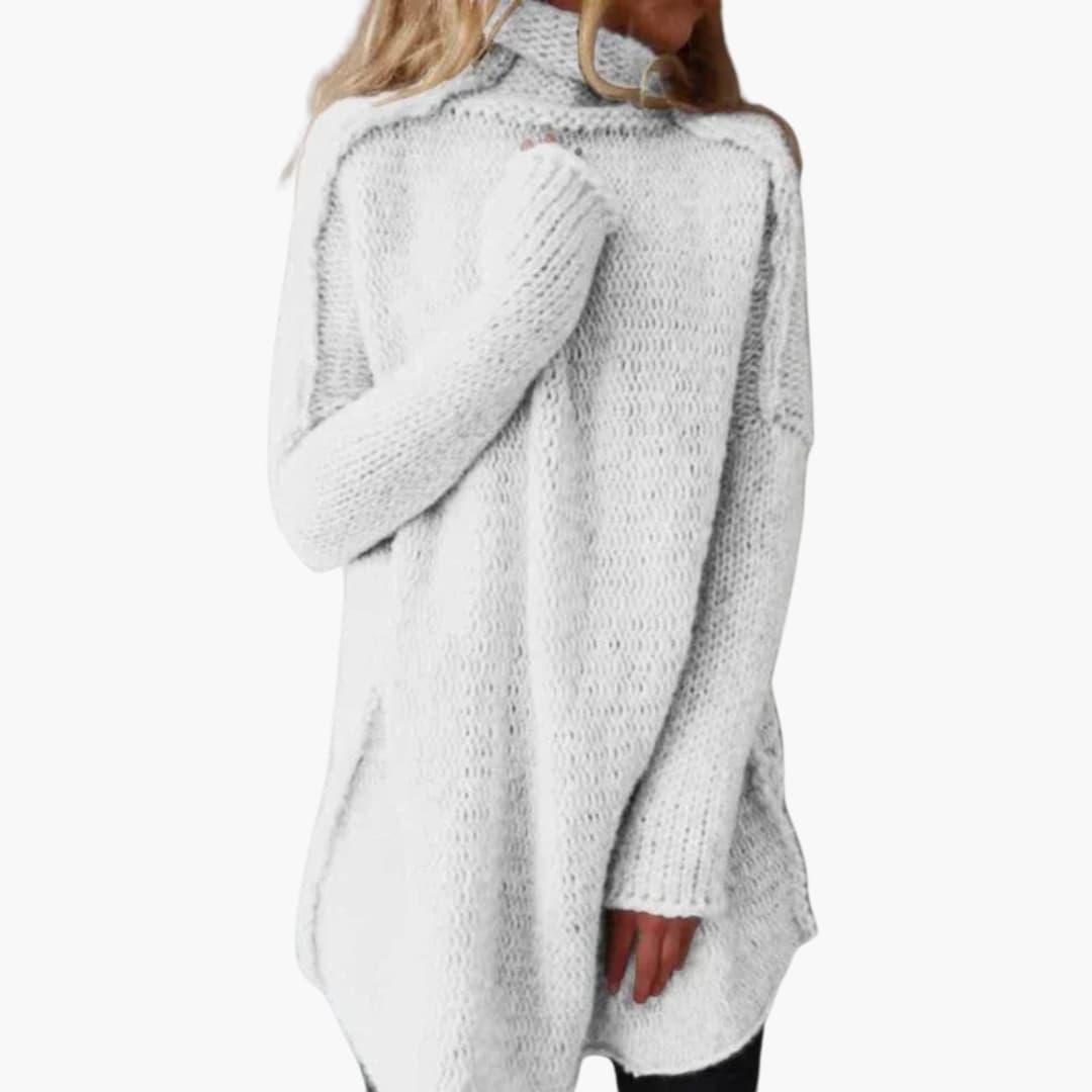 Women's Oversized Roll-Neck Jumper with Long Sleeves and Chunky Knit