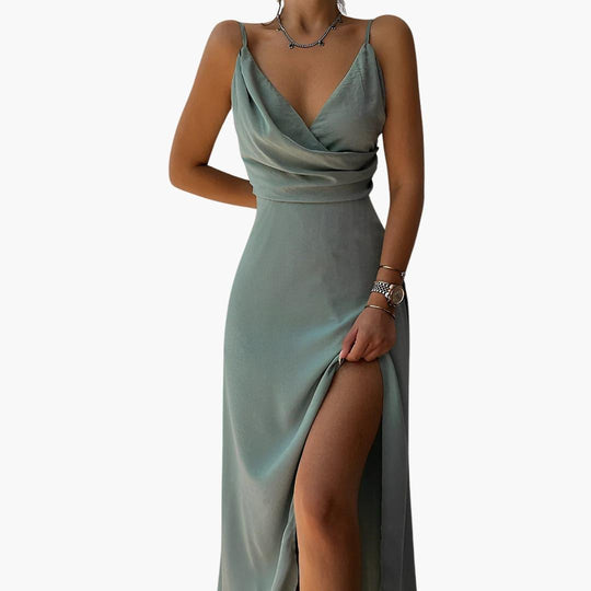 Women's V-Neck Maxi Dress with Side Slit