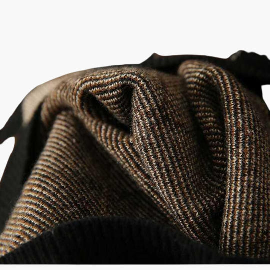 Women's Knit Sweater with Retro Stripes and Round Neckline