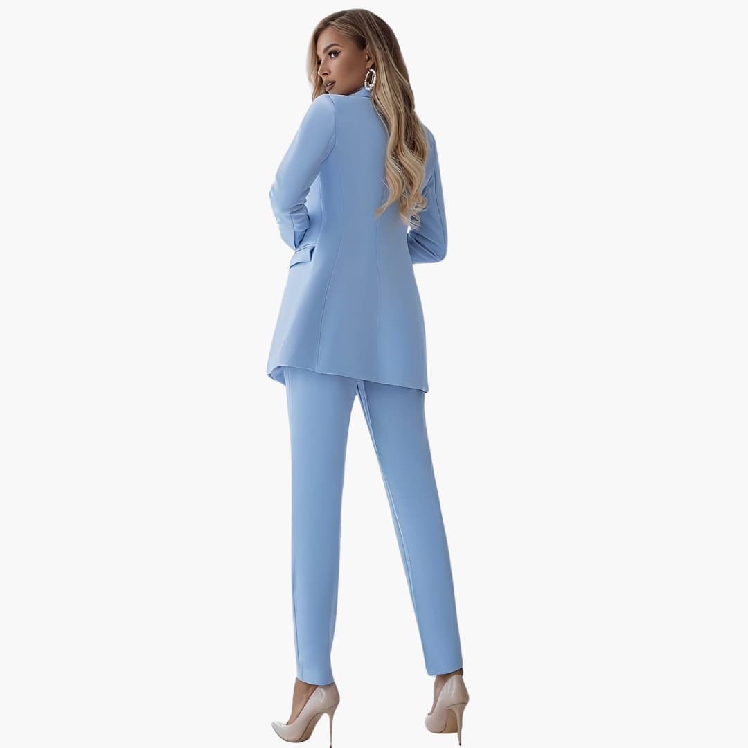 Women's Blazer Set with Notched Lapel and High Rise Trousers