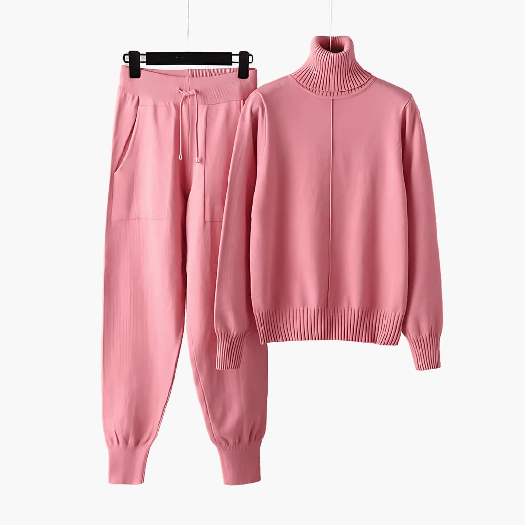 Women's Turtleneck Knit Lounge Set with Long Sleeves