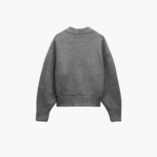 Women's Cropped Chunky Knit Cardigan with Long Sleeves and Zip-Up Front