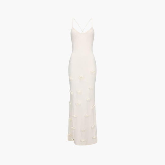 Women’s Strappy Maxi Dress with Low Neckline and Long Skirt