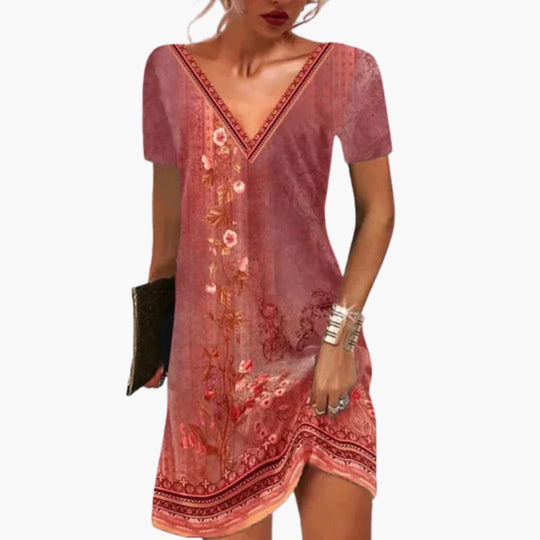 Women's Mini Dress with V-Neck and Short Sleeves