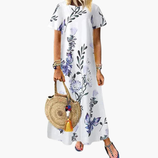 Women's Maxi Dress with Round Neck and Short Sleeves