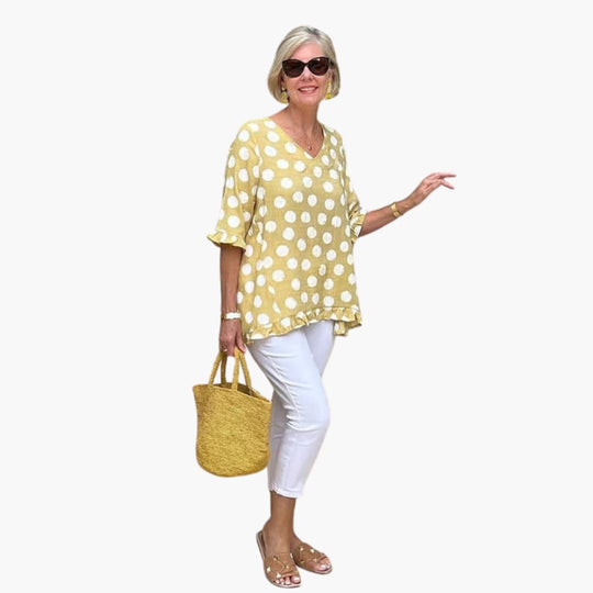 Women's Blouse with V-Neck and Flared Sleeves