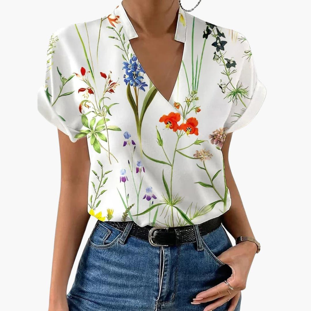 Women’s Blouse with V-Neck and Floral Print