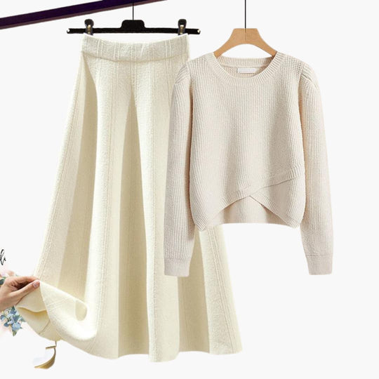 Women’s Two-Piece Lounge Set with Knit Sweater and A-Line Skirt