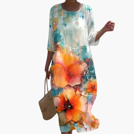 Women's Summer Dress with Short Sleeves and Relaxed Silhouette