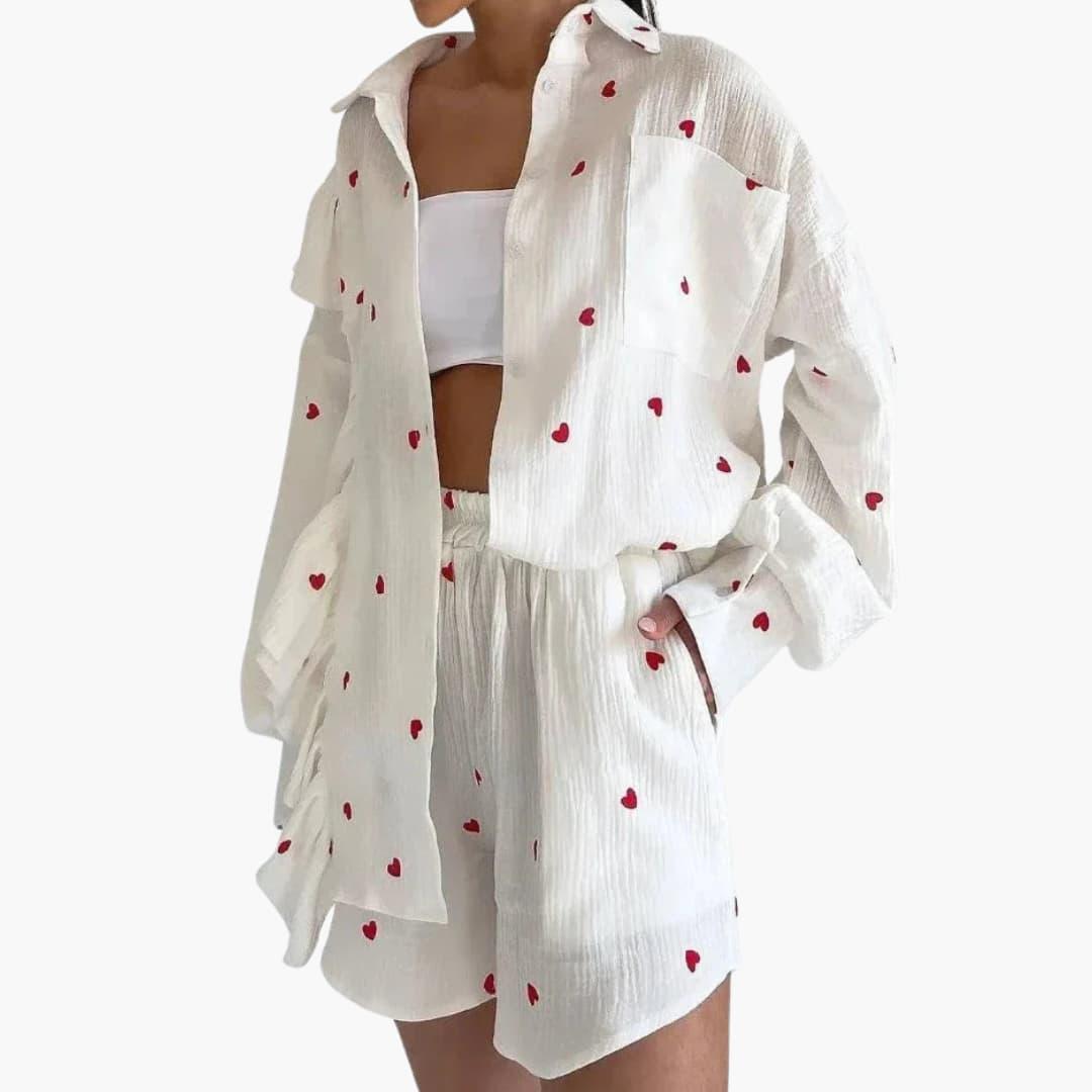 Women's Two-Piece Co-Ord Set with Button-Down Shirt and Shorts