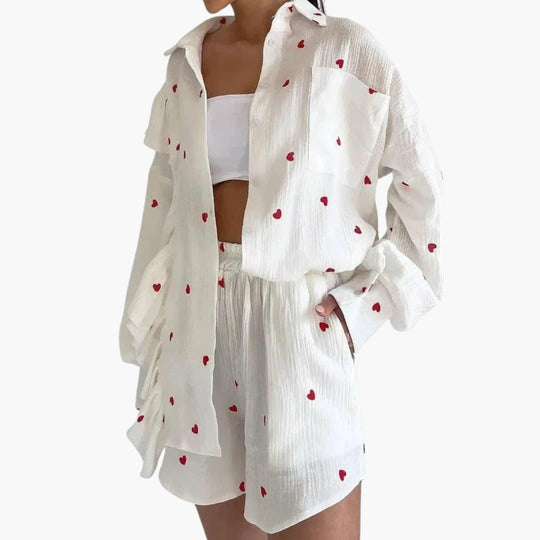 Women's Two-Piece Co-Ord Set with Button-Down Shirt and Shorts