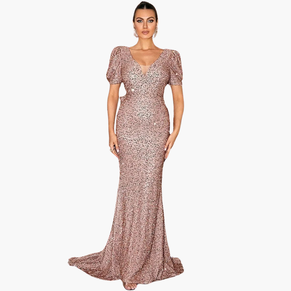 Women’s Maxi Dress with V-Neck and Sequin Embellishment