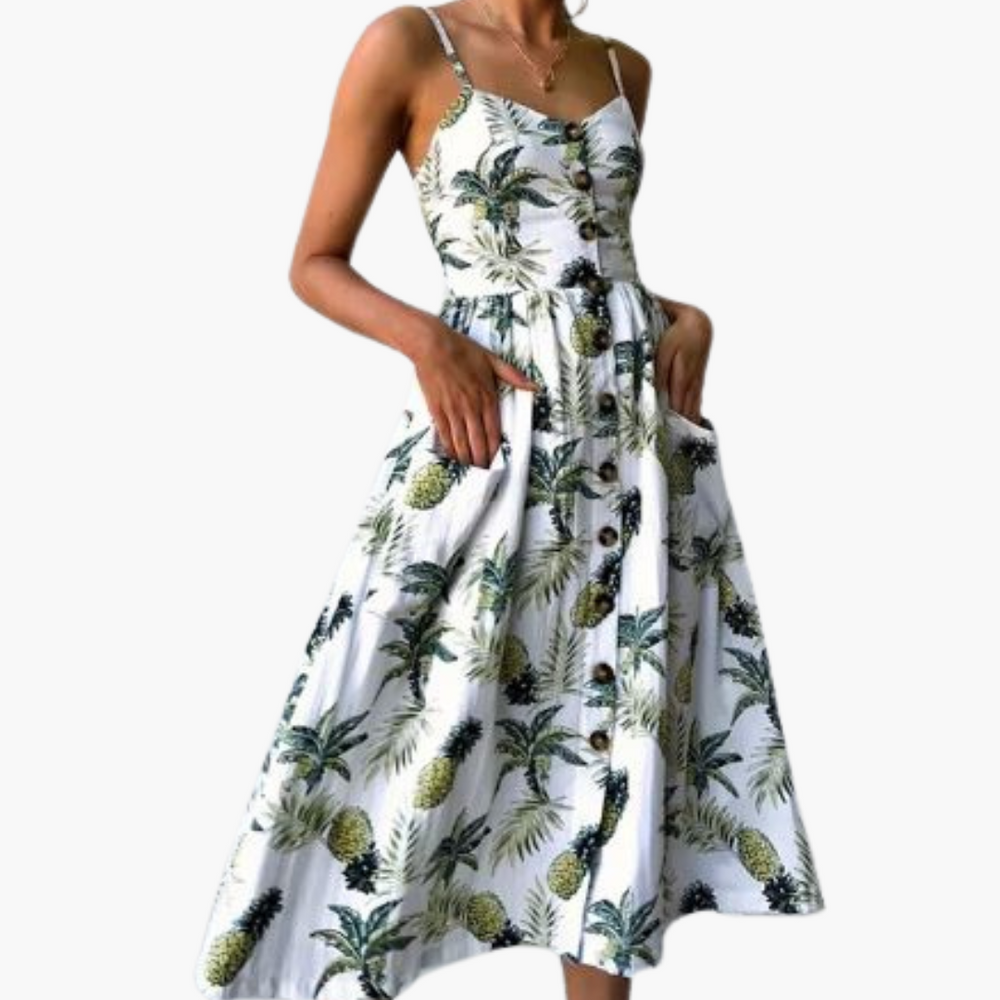 Women's Printed Midi Dress with Short Sleeves