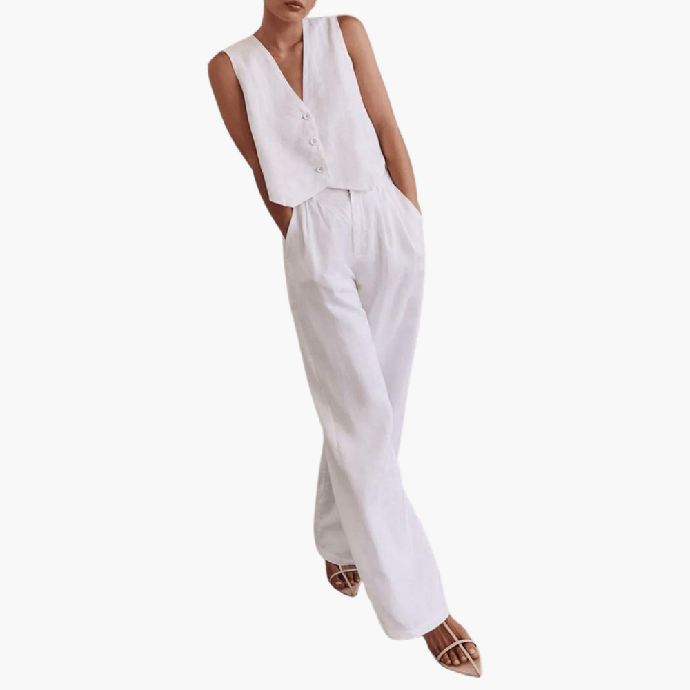 Women’s V-Neck Vest and Wide-Leg Trousers Set
