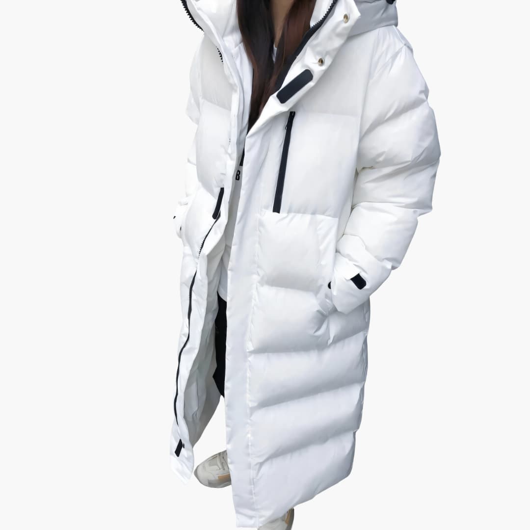 Women's Puffer Jacket with Hood and Zipped Pockets