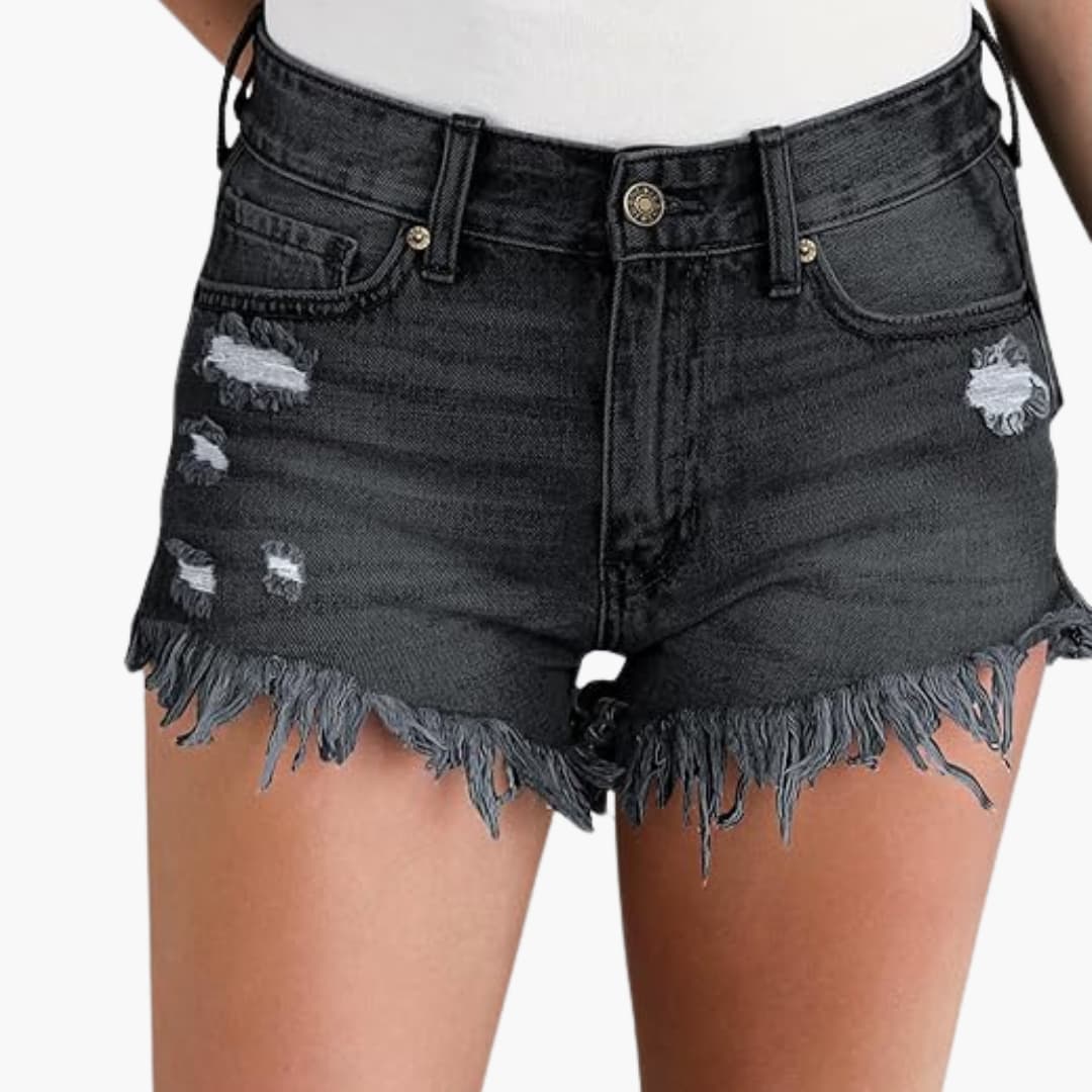 Women's High-Waisted Denim Shorts with Distressed Detailing