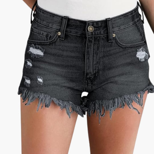 Women's High-Waisted Denim Shorts with Distressed Detailing