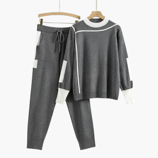 Women’s Two-Piece Sweater Set with Long Sleeves and High-Neck Collar