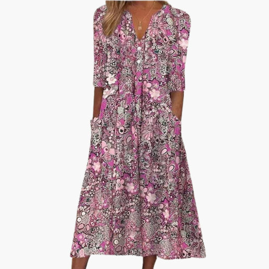 Bohemian Style Midi Dress for Women - Casual Summer Wear - Made by Jessica