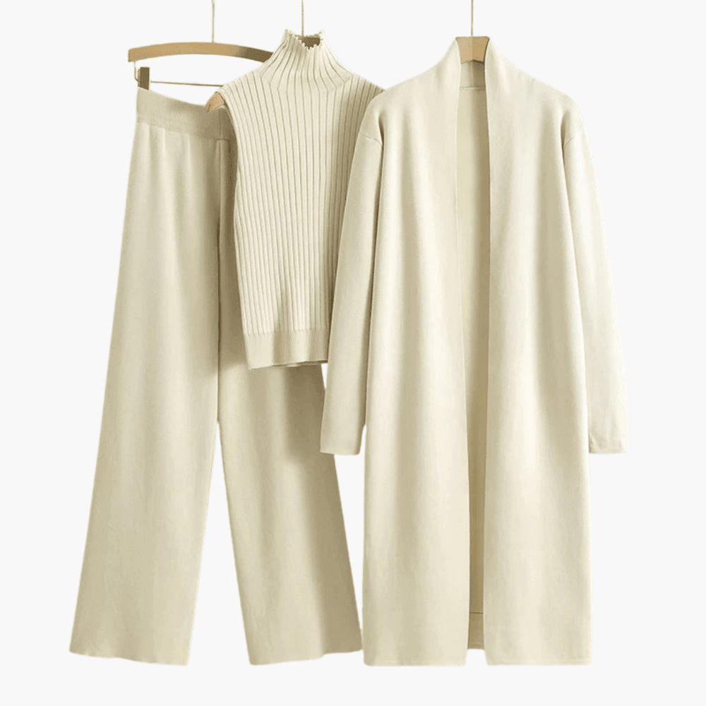 Women’s Three-Piece Knit Loungewear Set with Relaxed Fit