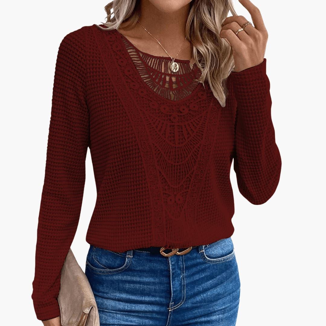 Women's Long Sleeve Top with Lace Crochet Detailing