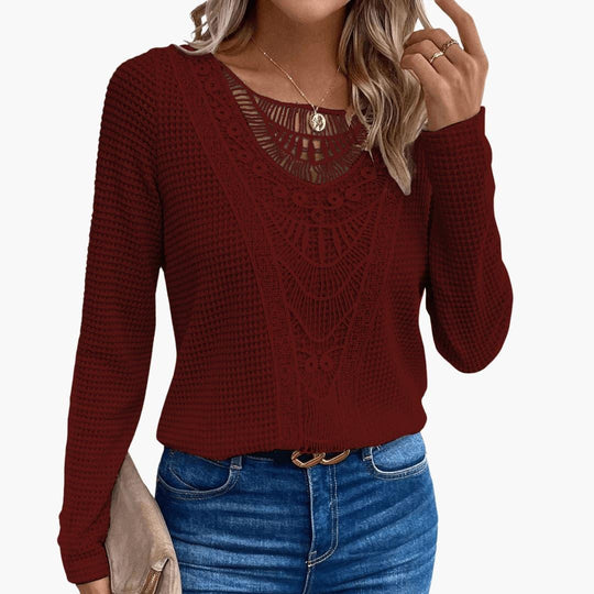 Women's Long Sleeve Top with Lace Crochet Detailing