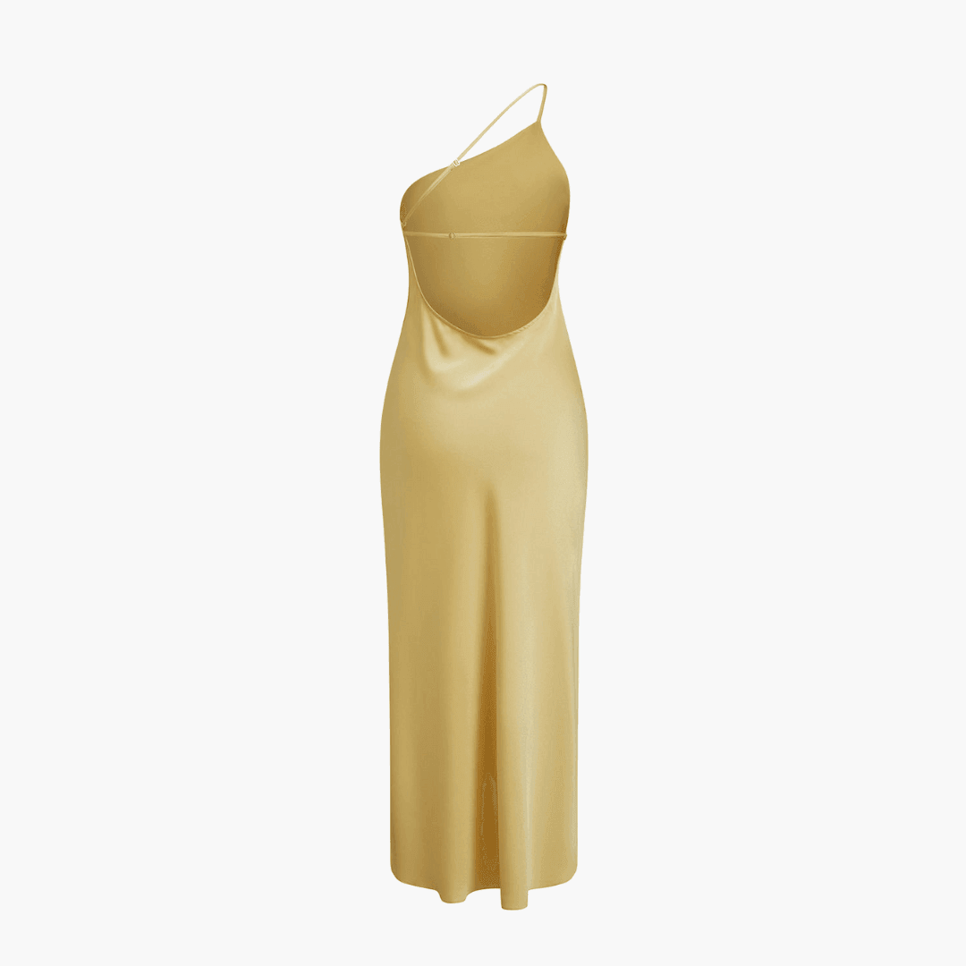 Women's Summer Midi Dress with Spaghetti Straps and Side Slit