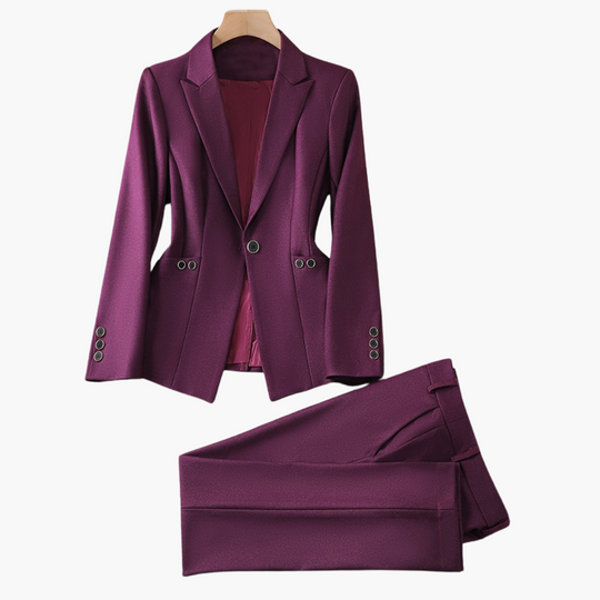 Women's Blazer Set with Single Button and Straight Leg Trousers