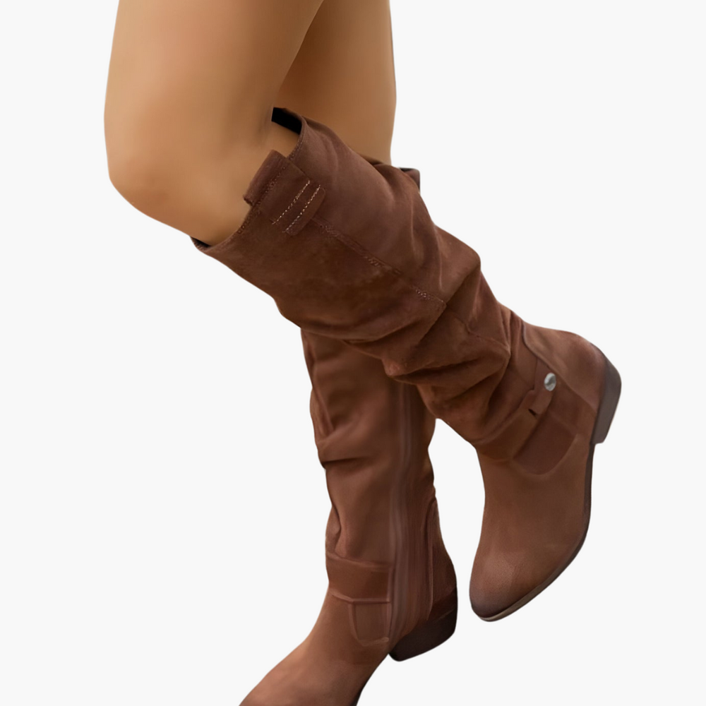 Women’s Knee-High Boots with Side Zip and Block Heel